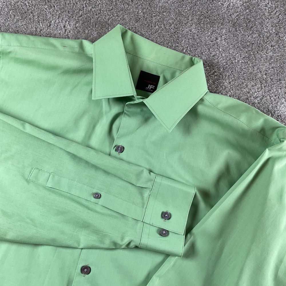 JF J.Ferrar Mens Dress Shirt Modern Fit Green Long‎ Sleeve Button Up Large